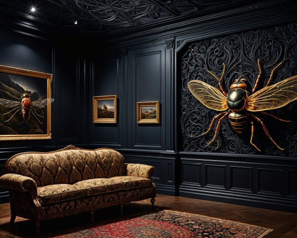 Elegant Interior with Golden Bee Sculpture and Art