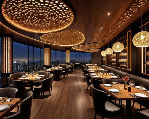 Luxurious Restaurant with City Views and Elegant Design