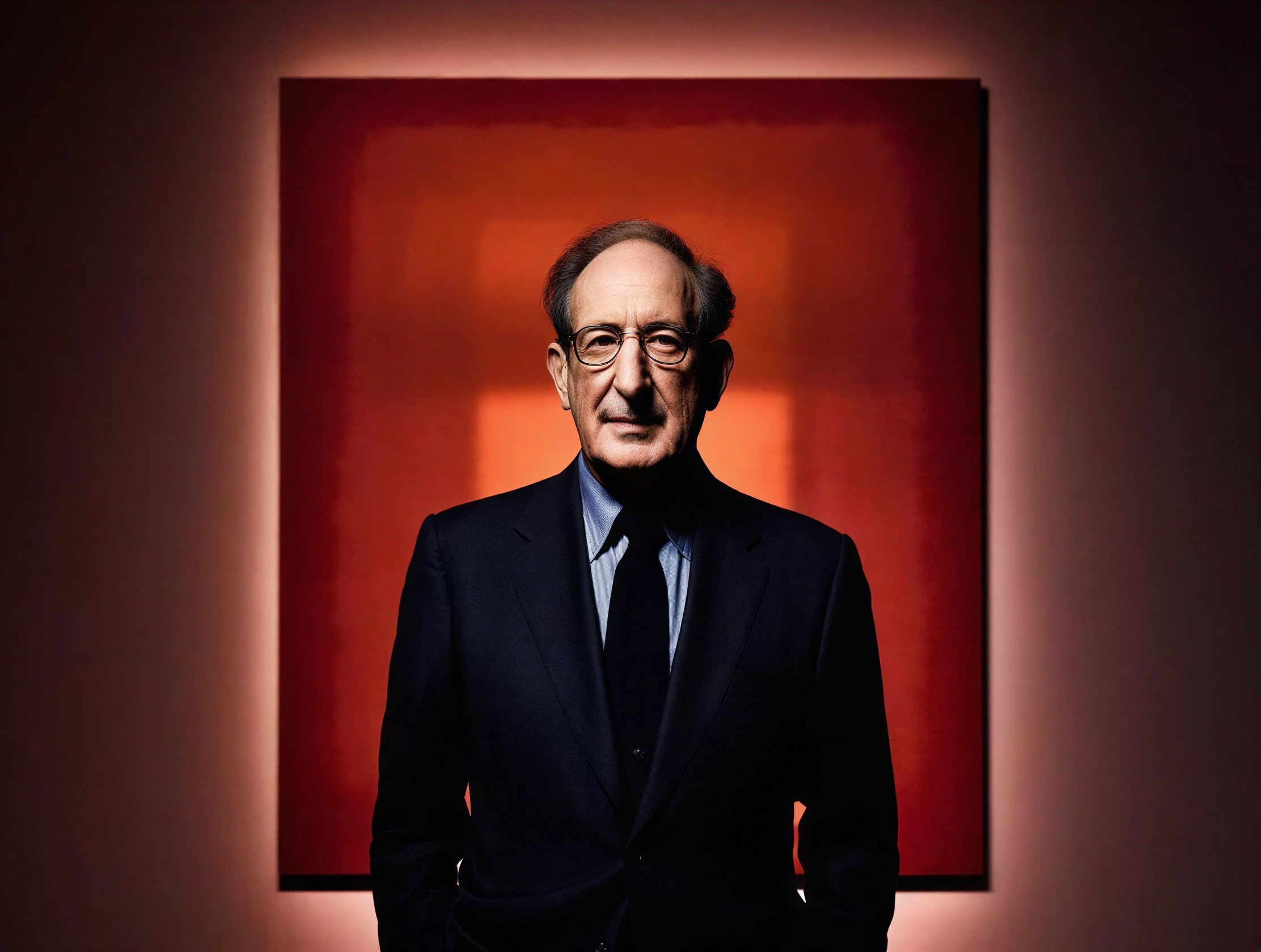 Portrait of a Man in Front of Abstract Minimalist Art