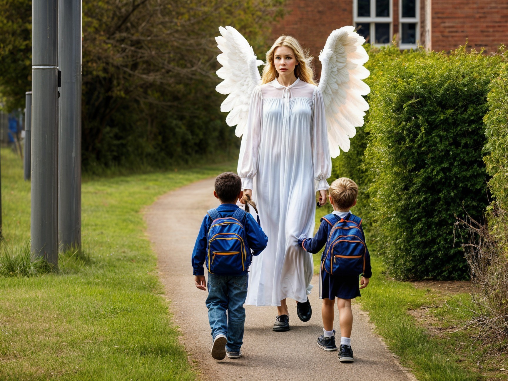 Young Woman with Angel Wings in Tranquil Setting
