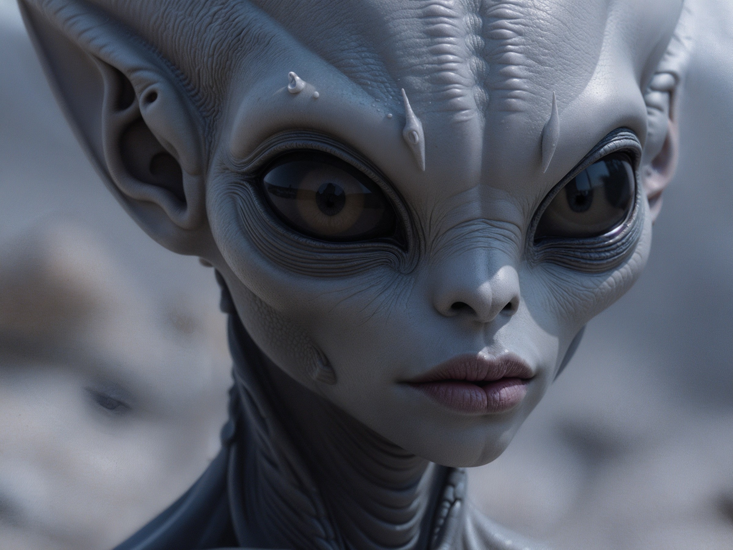 Close-Up Portrait of a Humanoid Alien with Details