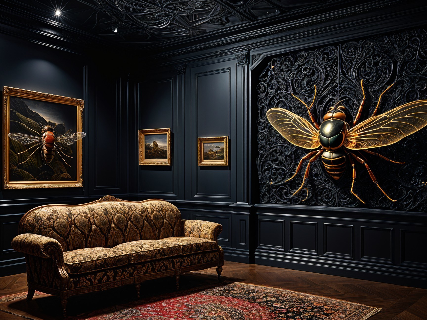 Elegant Interior with Golden Bee Sculpture and Art