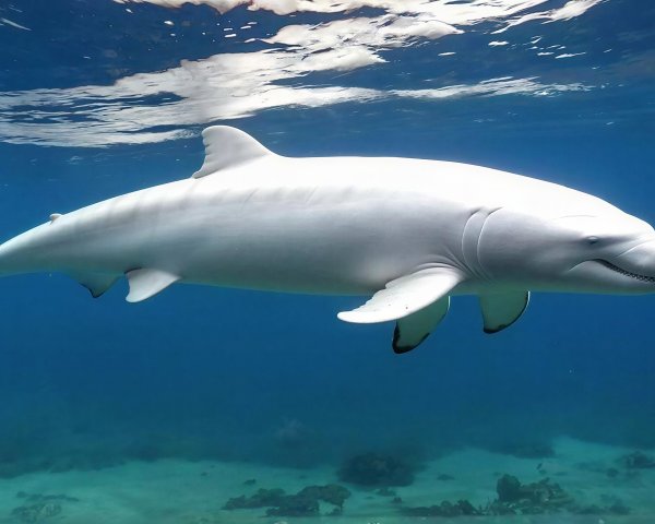 Underwater View of a White Dolphin in Clear Sea