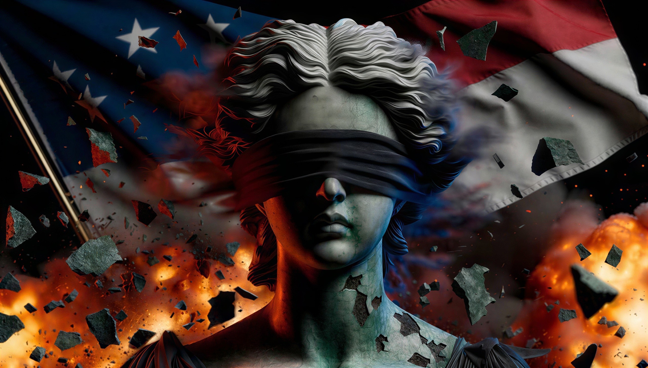 Surreal Digital Painting of a Crumbling Lady Justice