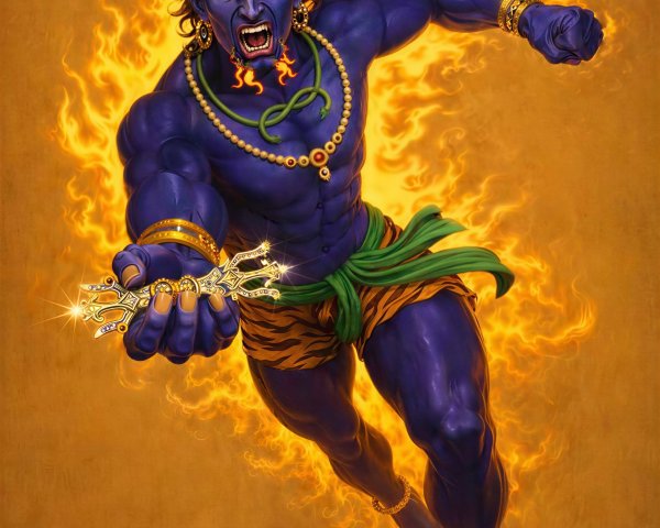 Angry Purple Hindu Deity in Fiery Digital Painting