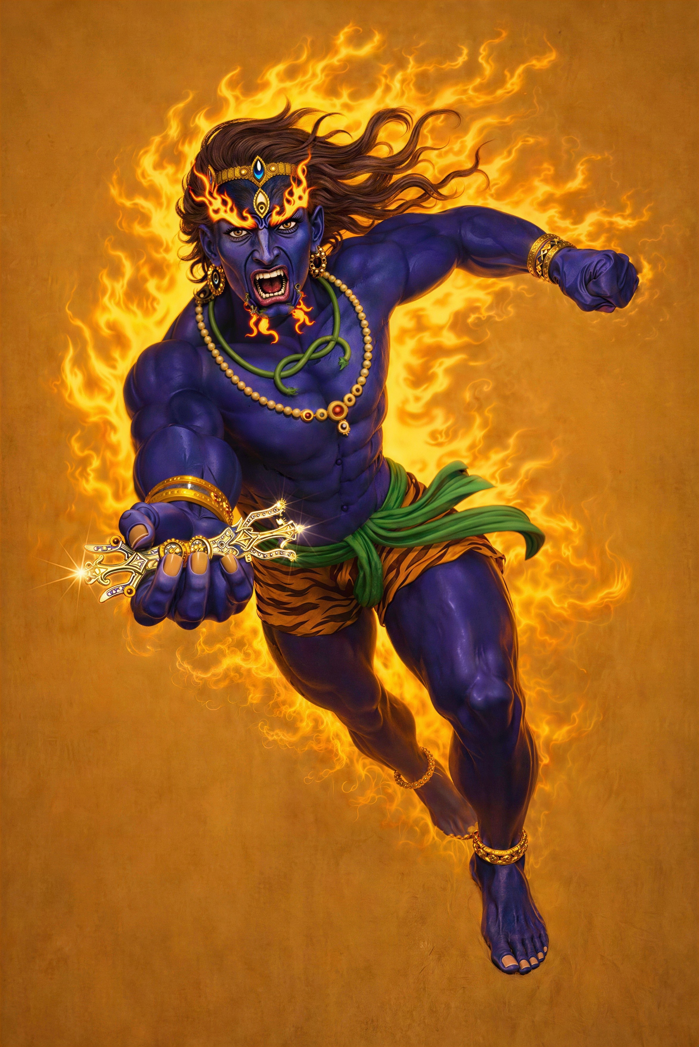 Angry Purple Hindu Deity in Fiery Digital Painting