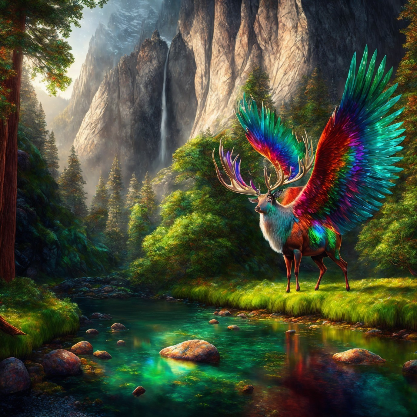 Mythical Creature in Enchanted Forest Landscape