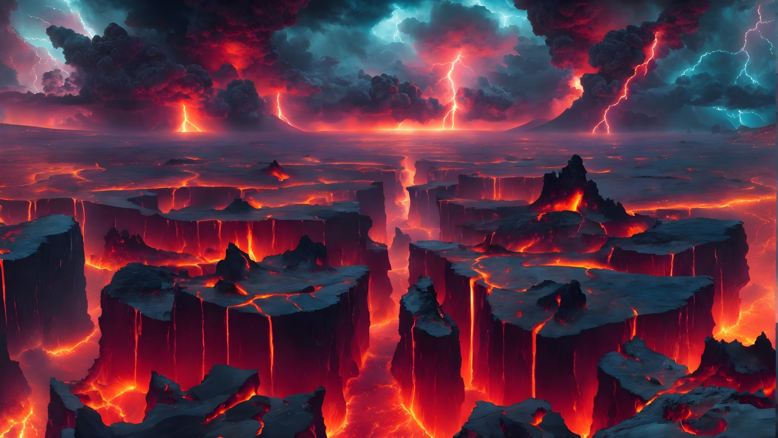 Dramatic Landscape of Lava Flows and Dark Clouds