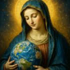 Renaissance Painting of Virgin Mary with Earth and Halo