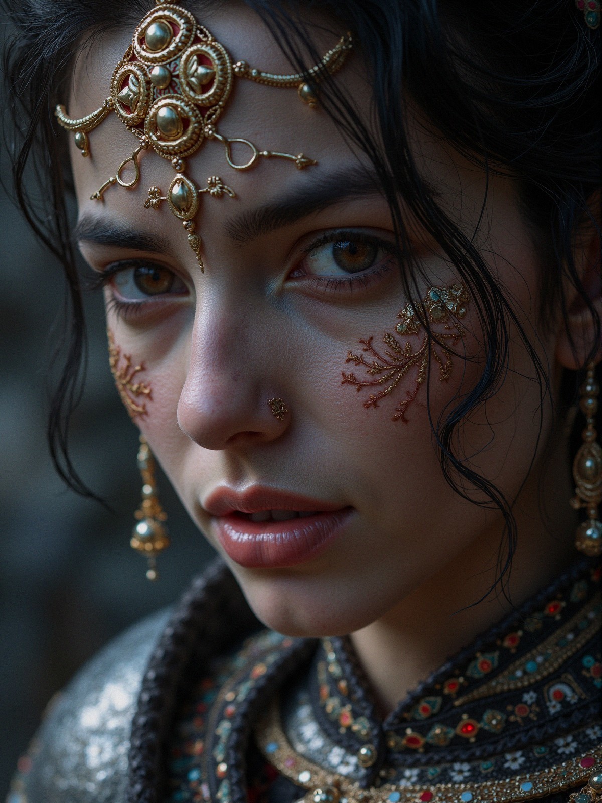 Close-Up Portrait of a Woman in Traditional Jewelry