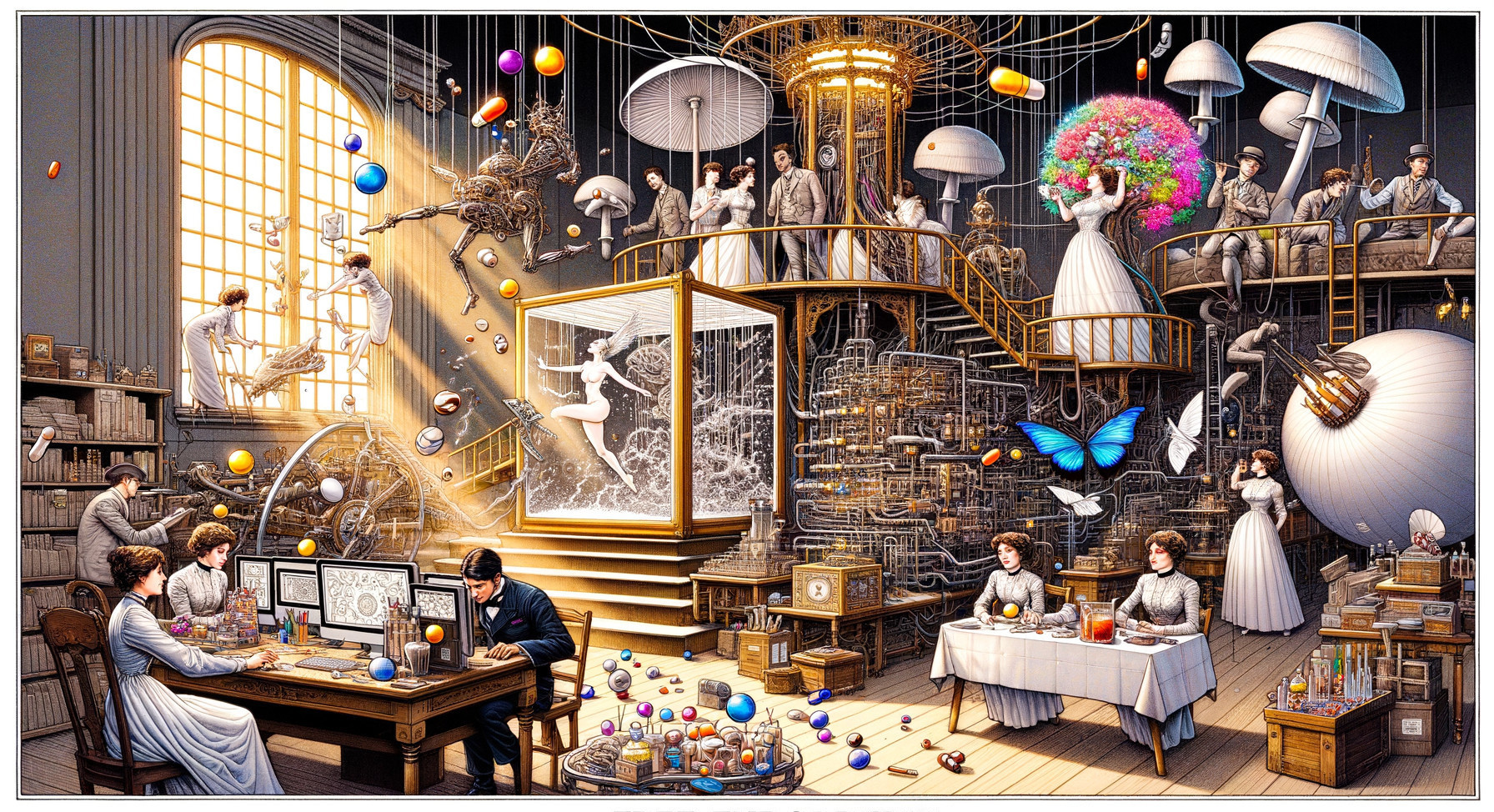 Steampunk Scene with Intricate Machinery and Whimsicality