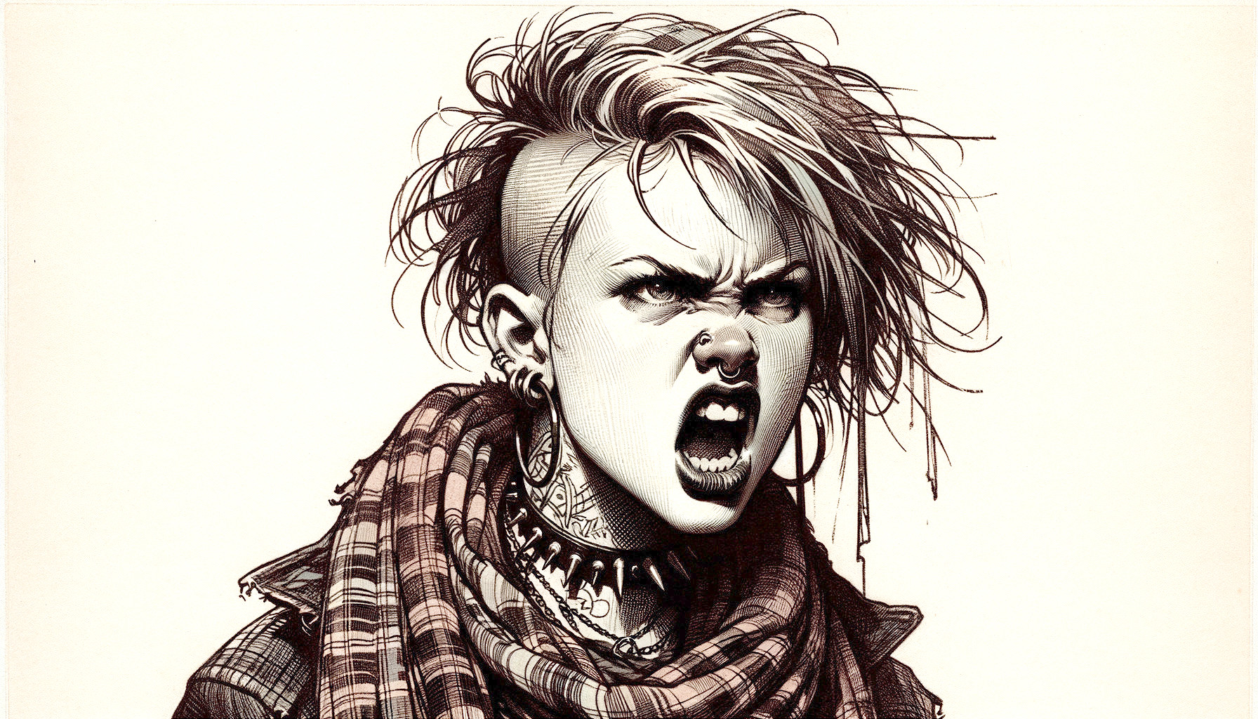 Fierce Character with Mohawk and Tattoos Illustration