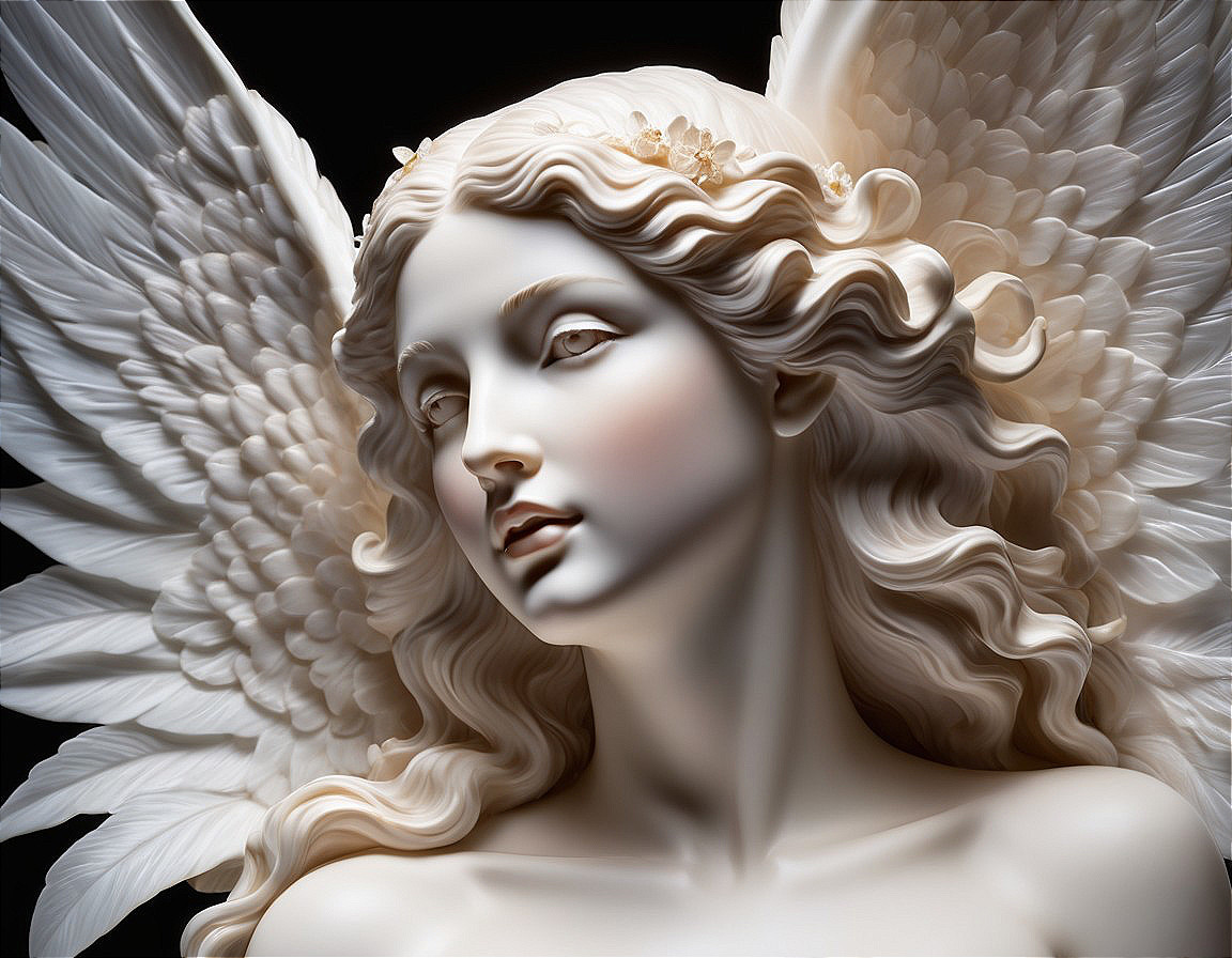 Marble Sculpture of a Serene Angel with Wings