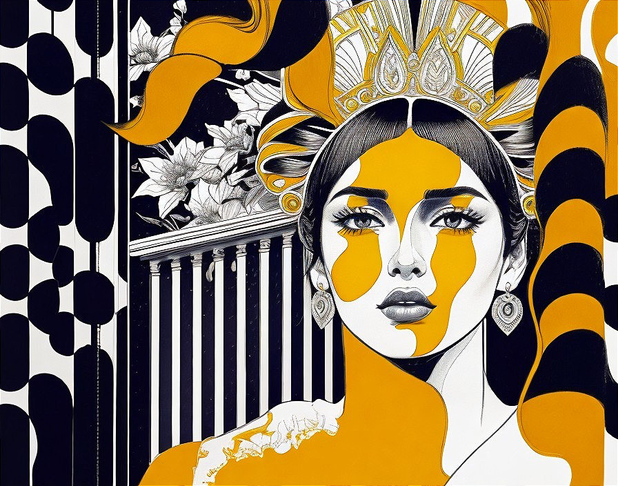 Portrait of a Woman with Crown and Bold Colors