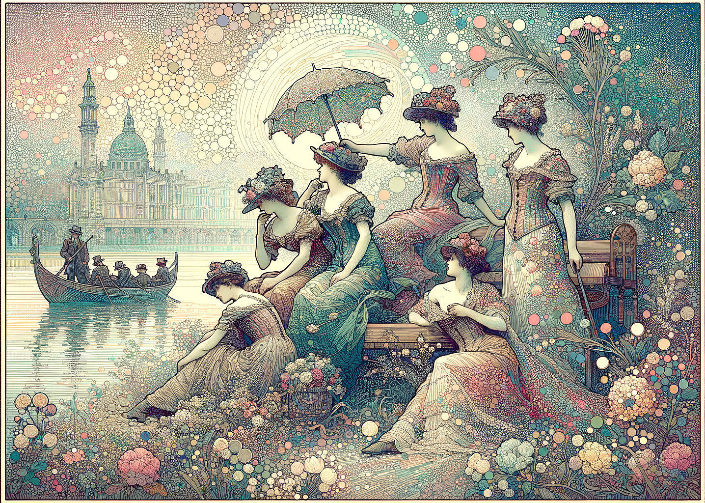 Ethereal Scene of Women by a Serene River