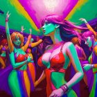 Vibrant Dance Party Scene with Colorful Outfits