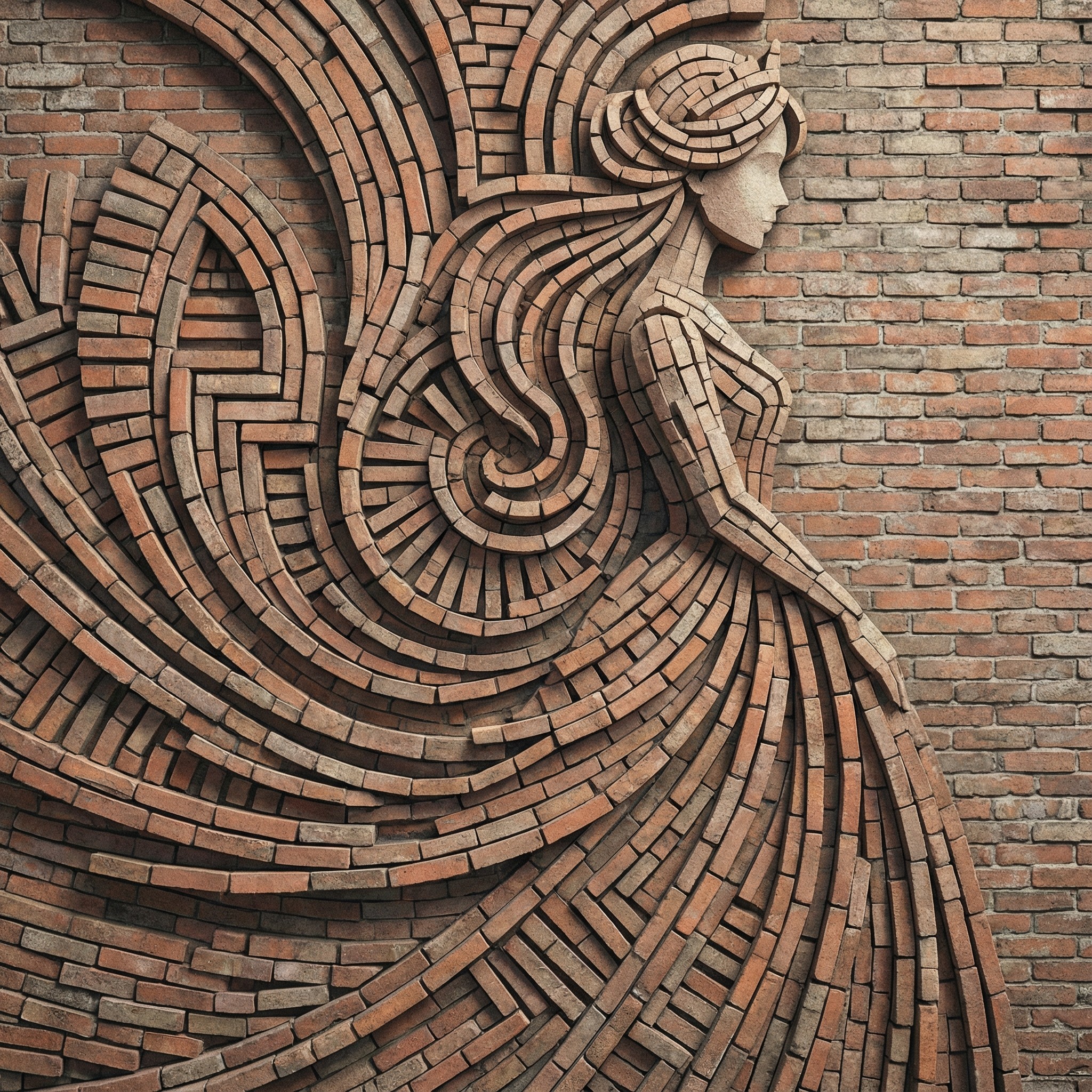 Brick Wall Relief Sculpture of Woman in Profile