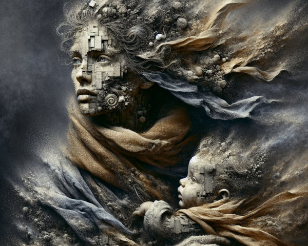 Surreal Mother-Child Connection with Nature and Architecture