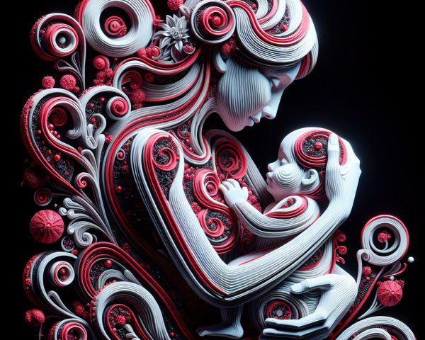 Intricate Paper Quilling Artwork of Mother and Baby
