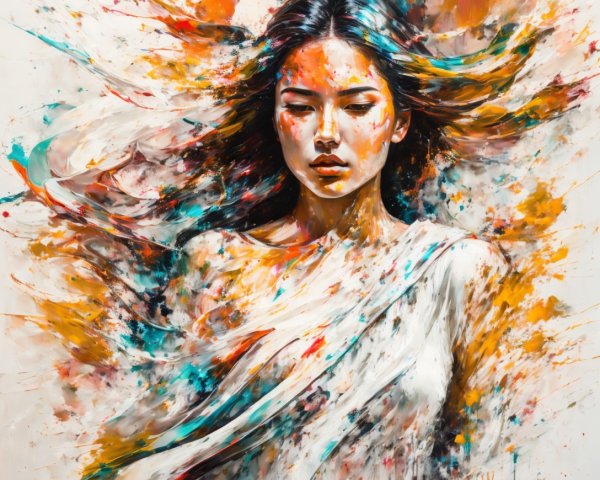 Abstract portrait of an Asian woman in vibrant colors