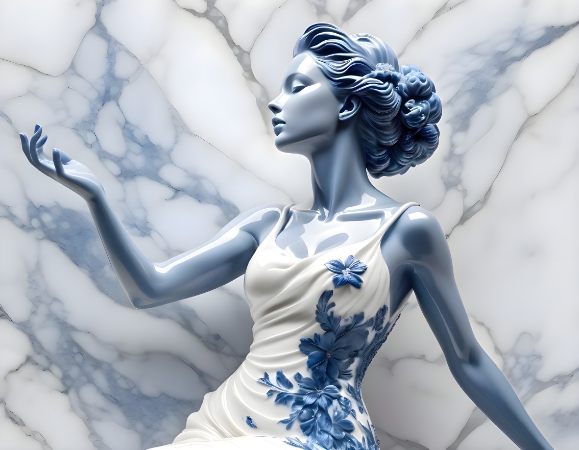 Porcelain Figure of Woman in Floral Dress with Details