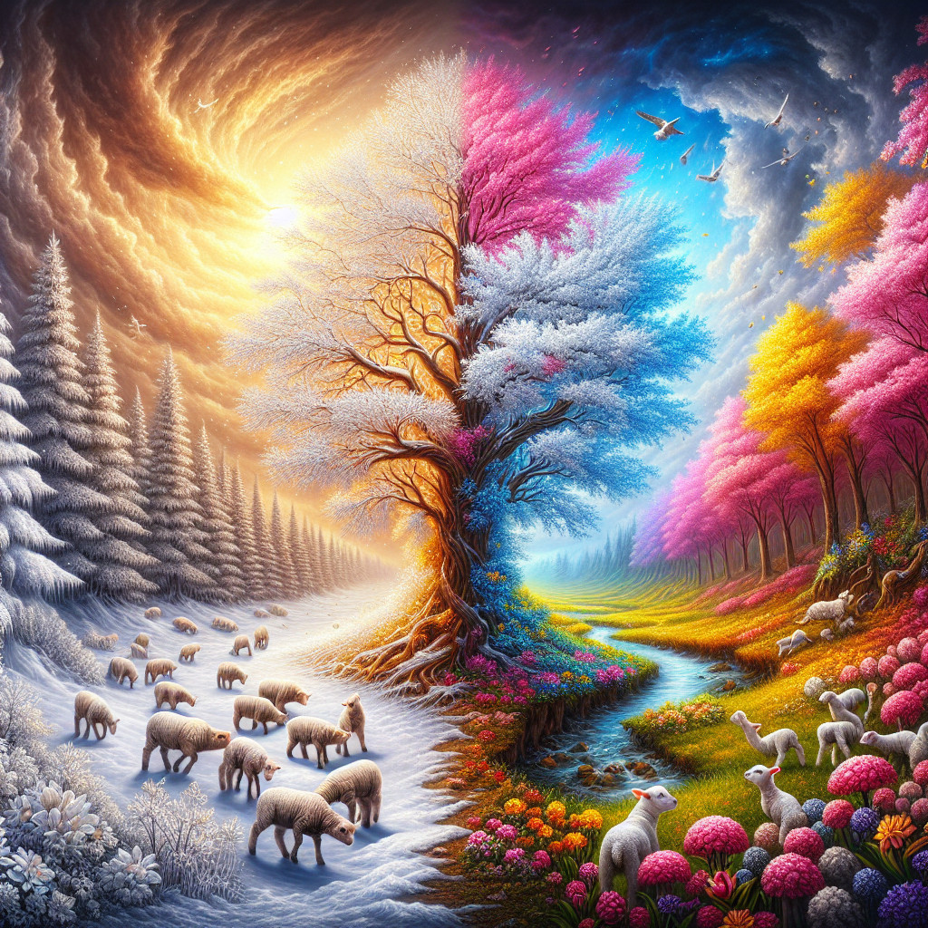 Contrasting Seasons: Winter and Spring Landscape