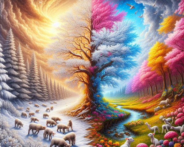 Contrasting Seasons: Winter and Spring Landscape