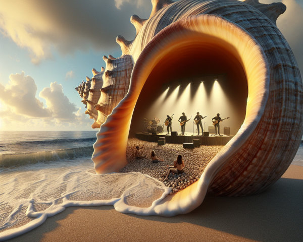 Beach Concert with Seashell Stage at Sunset