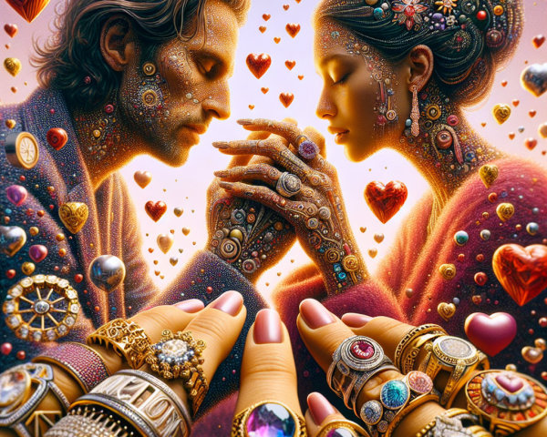 Romantic Scene of Couple with Intricate Jewelry