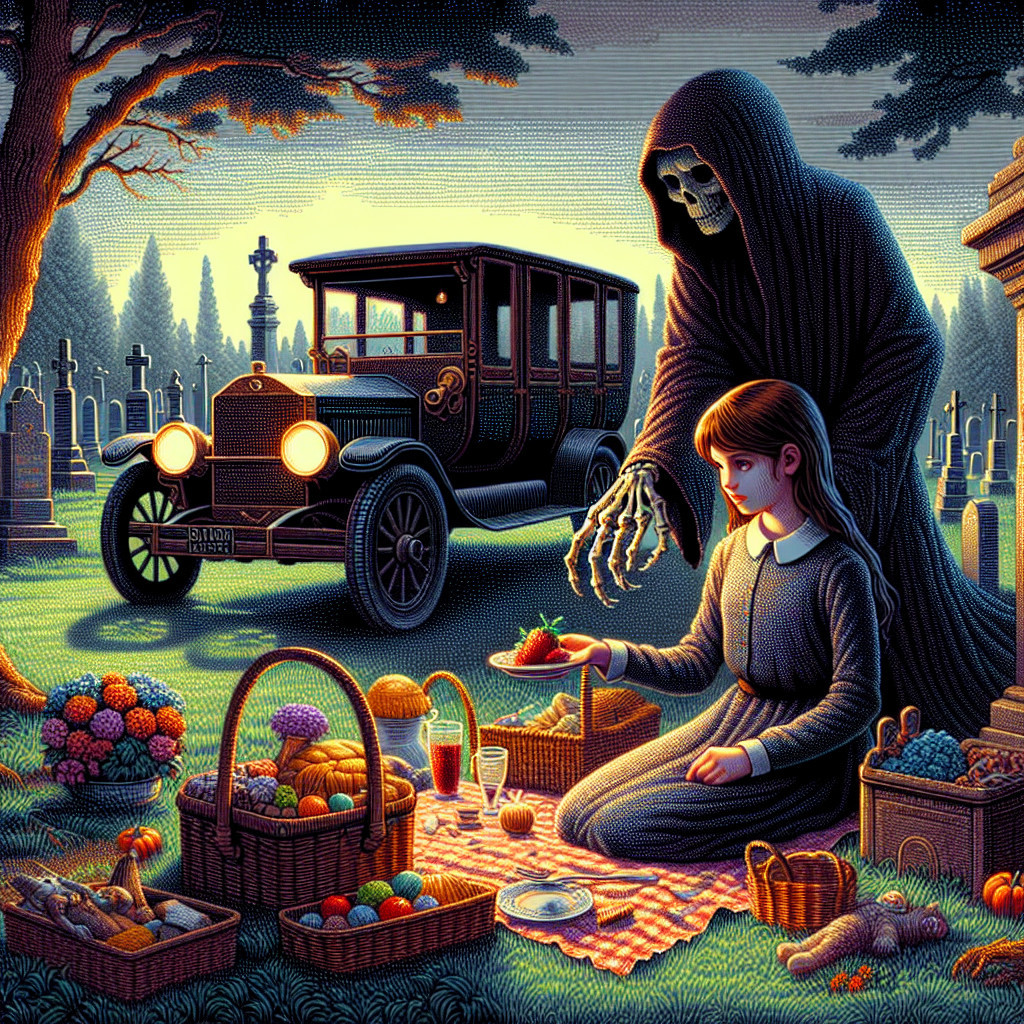 Surreal Picnic Scene in a Graveyard Setting