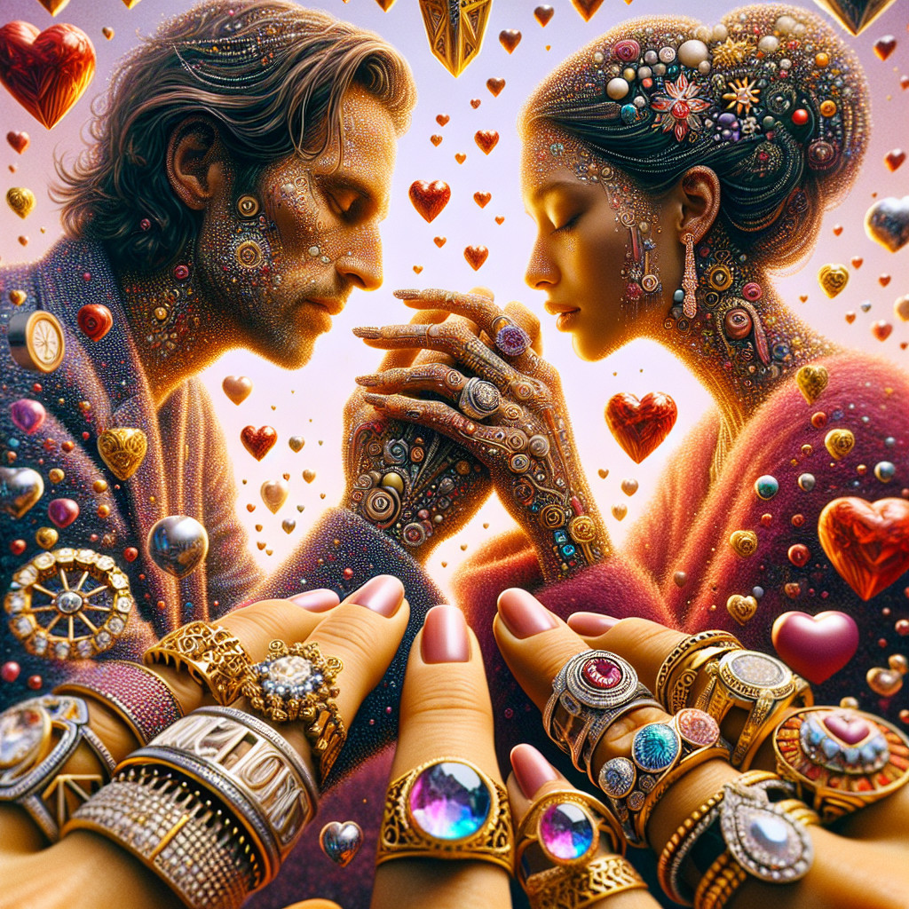 Romantic Scene of Couple with Intricate Jewelry