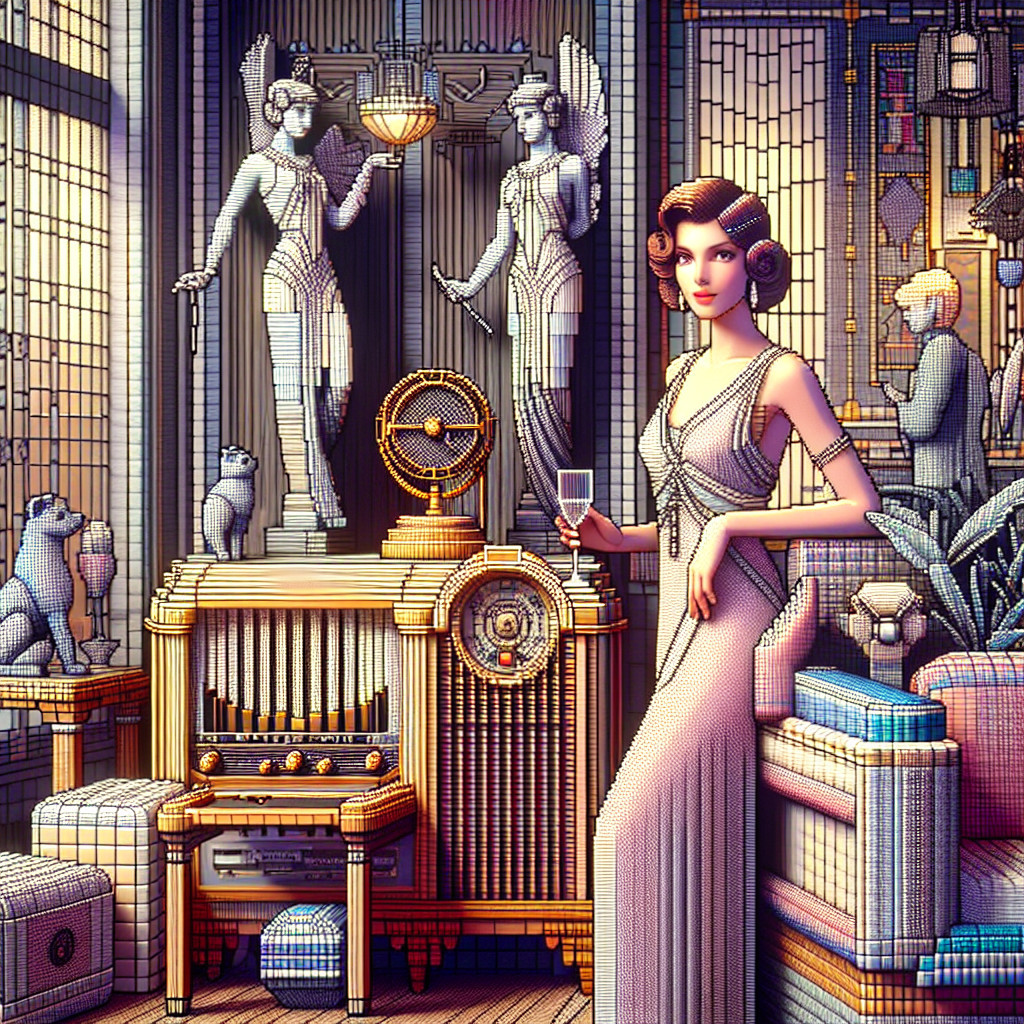 Elegant Woman in Vintage Gown in Art Deco Setting