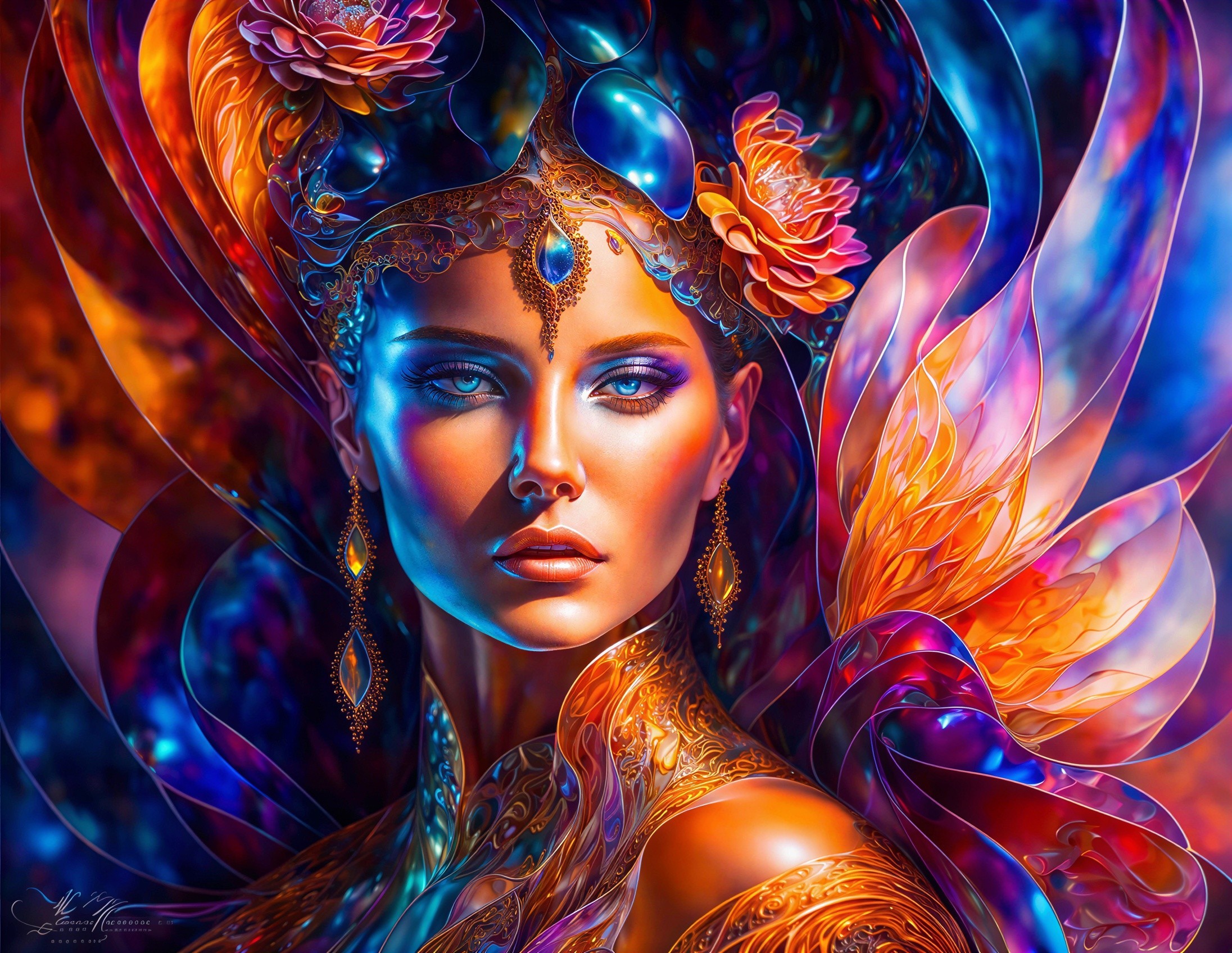 Detailed Digital Painting of a Woman with Blue Eyes