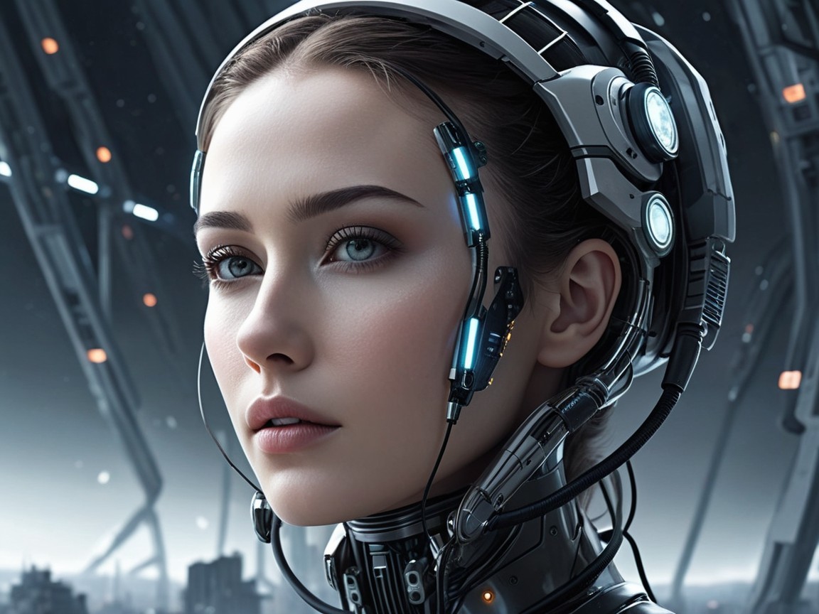 Futuristic Female Figure with Robotic Enhancements