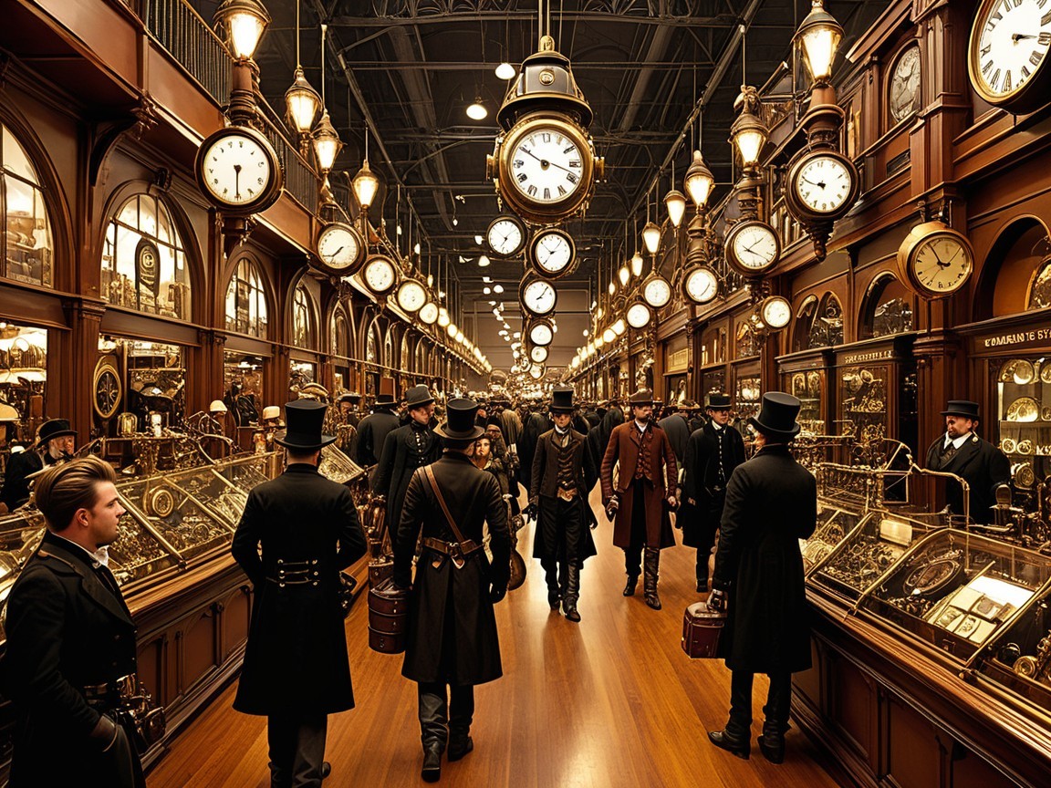 Grand Clock Shop with Intricate Timepieces and Decor