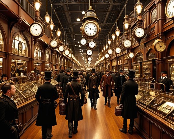 Grand Clock Shop with Intricate Timepieces and Decor