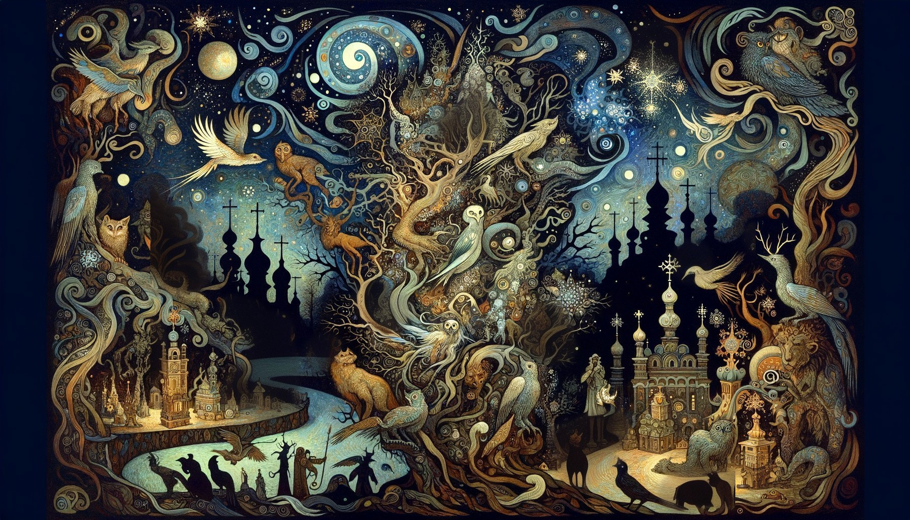 Intricate tapestry of natural and mystical elements