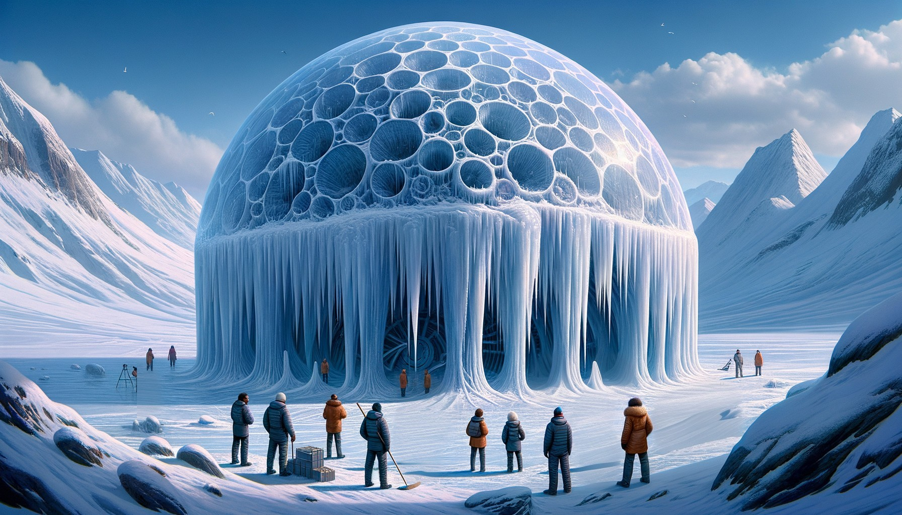 Dome-Shaped Icy Structure in Snowy Landscape