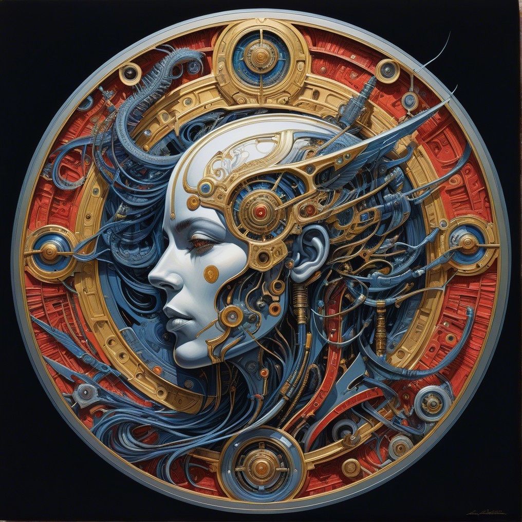 Futuristic Cybernetic Female Face with Metallic Design