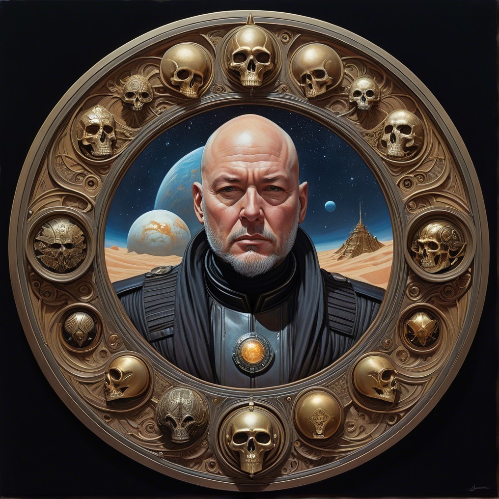 Bald Man with Beard Surrounded by Cosmic Elements