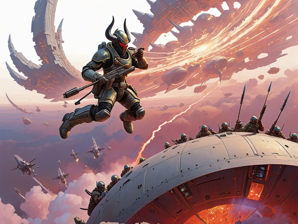 Futuristic Cosmic Landscape with Armored Soldiers