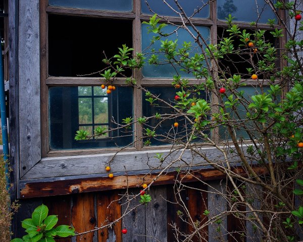 Weathered Wooden Window on an Old Shack Exterior