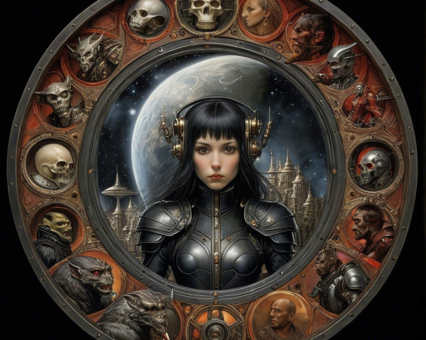 Futuristic Figure in Armor with Gothic Sci-Fi Elements