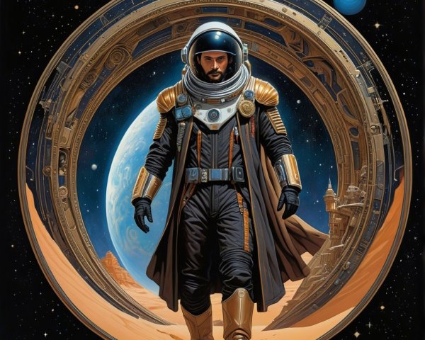 Futuristic Astronaut in Elaborate Space Suit Exploring