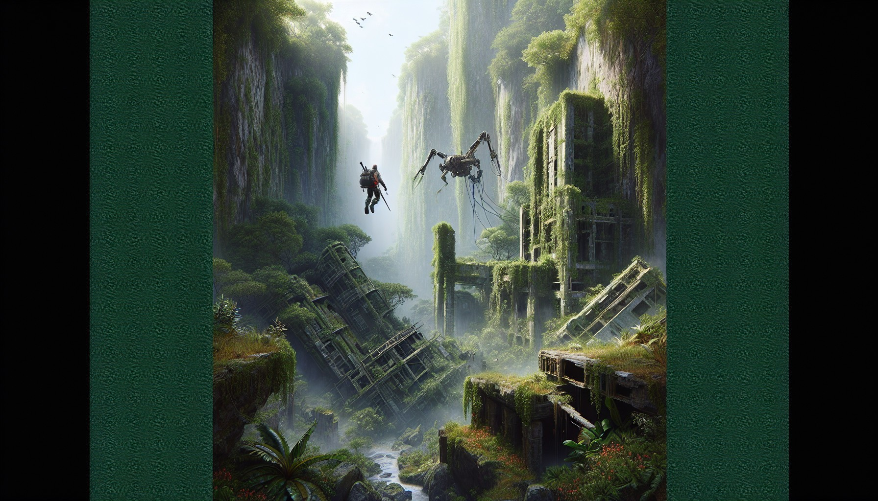 Lost Civilization Ruins in Lush Overgrown Canyon