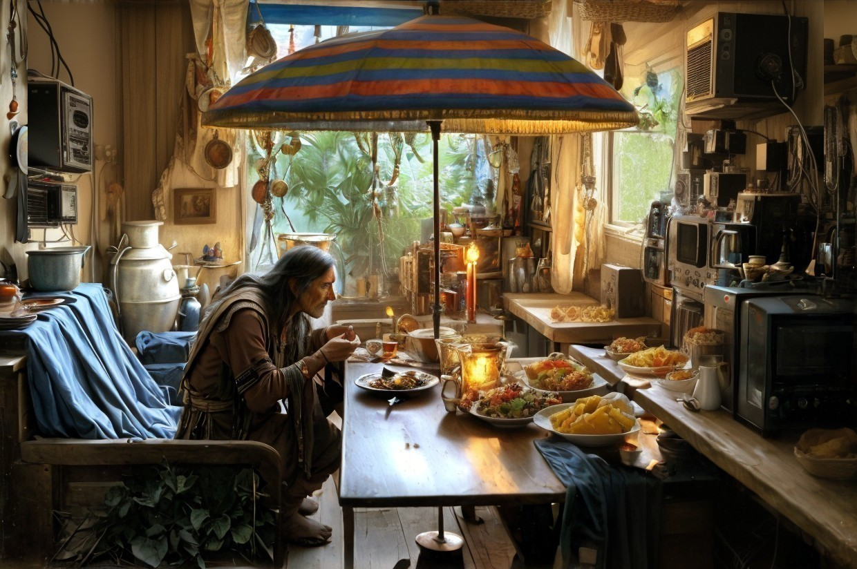Cozy Kitchen with Rustic Table and Welcoming Decor