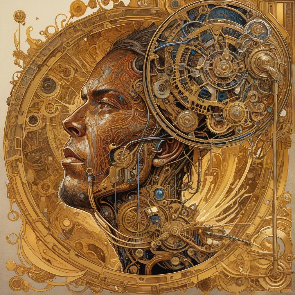 Steampunk-Inspired Human Head with Gears and Metal