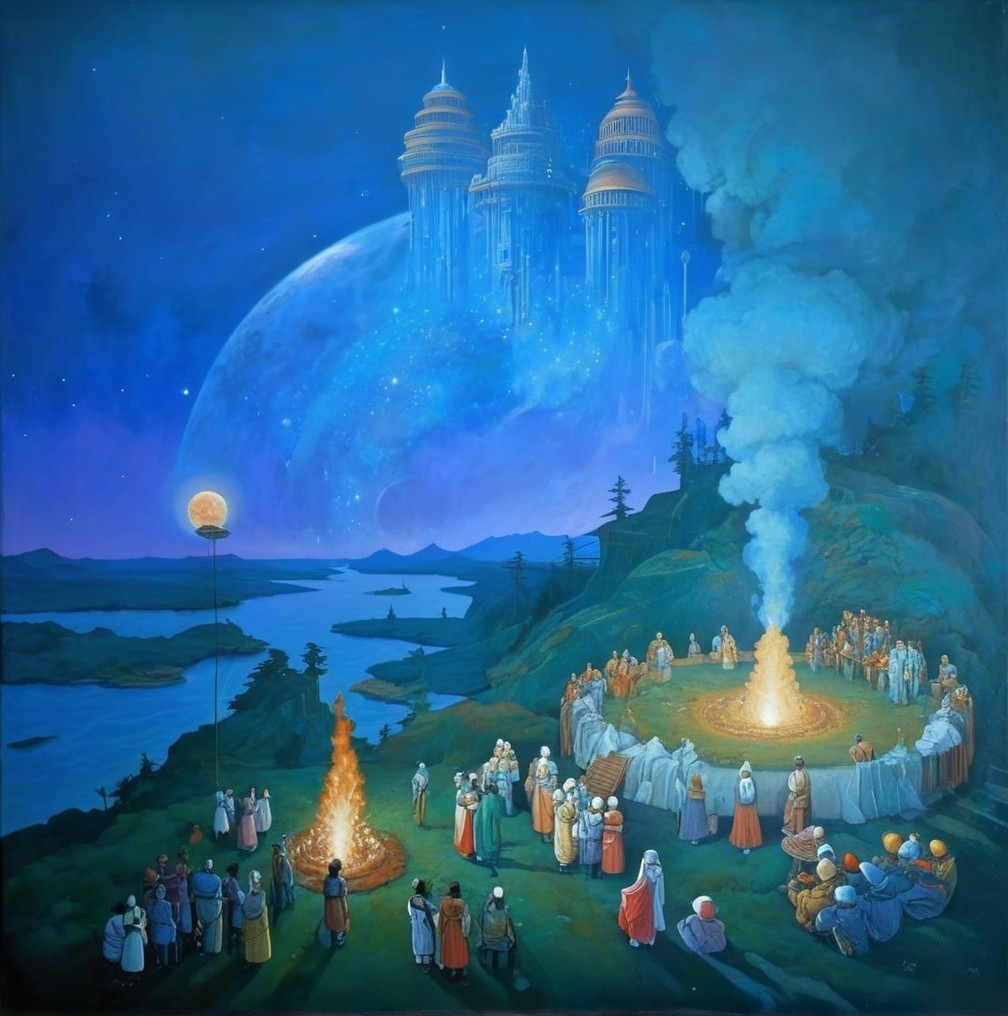 Mystical Landscape with Figures Around a Warm Fire