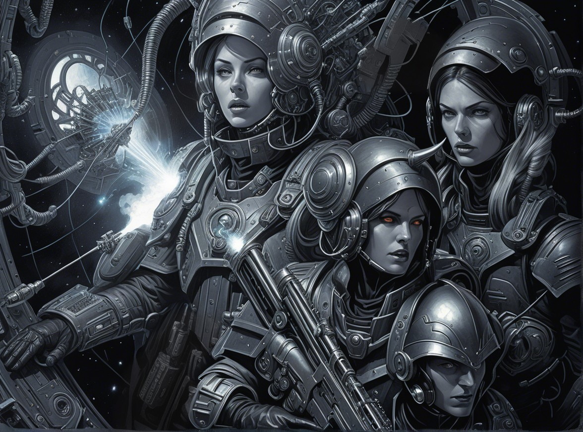 Armored Women in Futuristic Sci-Fi Space Scene