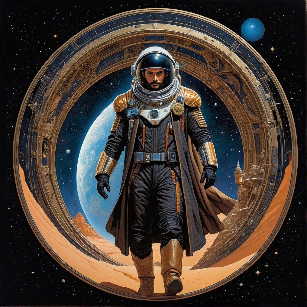 Futuristic Astronaut in Elaborate Space Suit Exploring
